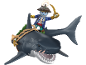 Jouet de pirate chevauchant un requin