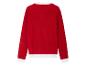 Un pull rouge tricoté avec des accents blancs.