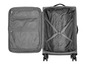 Une valise Topmove ouverte avec des roulettes et une poche zippée.