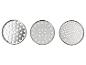 Trois disques métalliques ronds et perforés avec différents motifs de trous