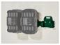 Deux batteries et un support mural vert, une 20V 2Ah et une 20V 4Ah.