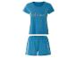 Pyjama court bleu : haut avec inscription « Weekend » et short assorti.