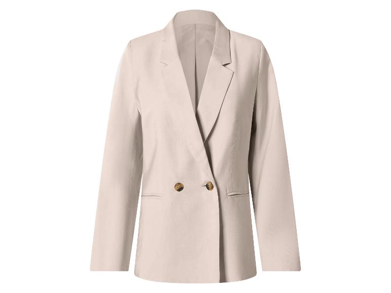 Blazer croisé beige clair avec boutons.