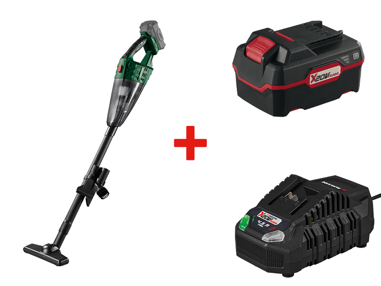 Aspirateur balai sans fil Parkside X20V Team avec batterie et chargeur.