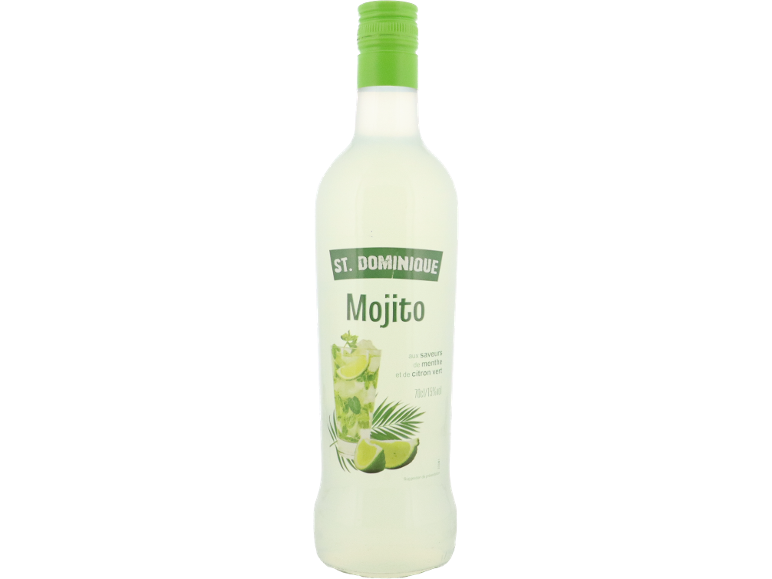 St. Dominique Mojito, un cocktail pré-mélangé aux saveurs de menthe et de citron vert, 70cl, 15% vol.