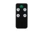Télécommande noire avec boutons verts et blancs pour ventilateur.