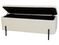 Un banc de rangement blanc et moelleux avec le couvercle ouvert.