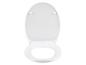 Un siège de toilette blanc avec un couvercle à fermeture douce.