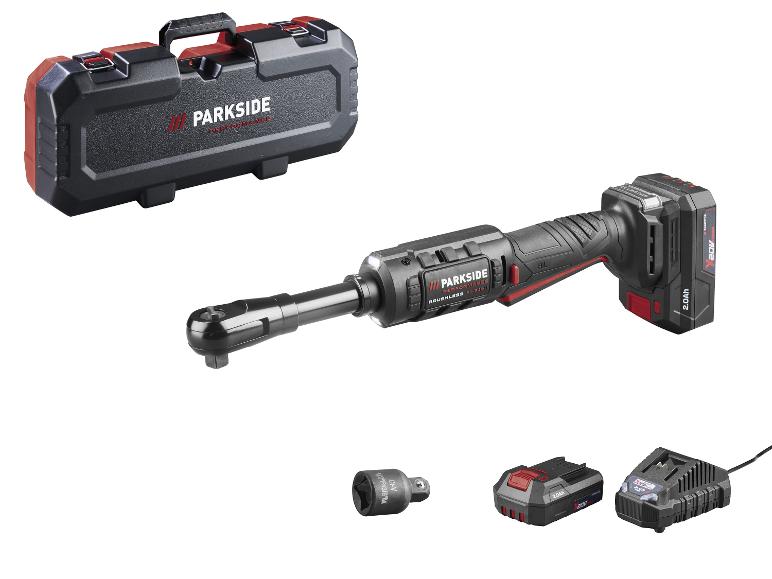 Ensemble de clés à cliquet sans fil avec étui, batterie, chargeur et adaptateur.