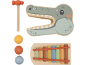 Jouet en bois crocodile avec marteau, balles et xylophone.
