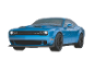 Puzzle 3D bleu en forme de voiture de sport sur fond noir.
