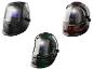 Trois casques de soudage Parkside avec des designs différents.