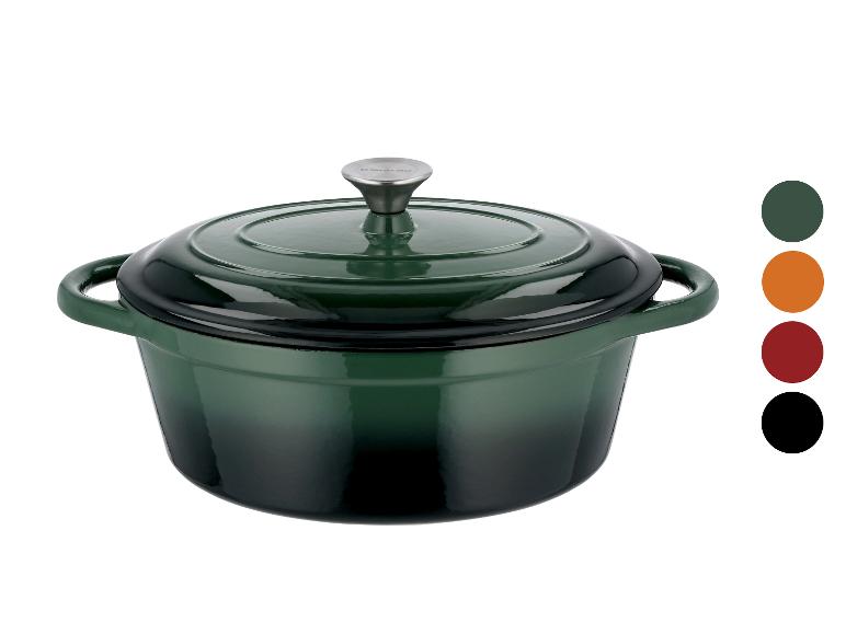 Cocotte en fonte Silvercrest vert foncé avec couvercle.