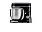 Un robot de cuisine Silvercrest noir avec un bol en acier inoxydable.