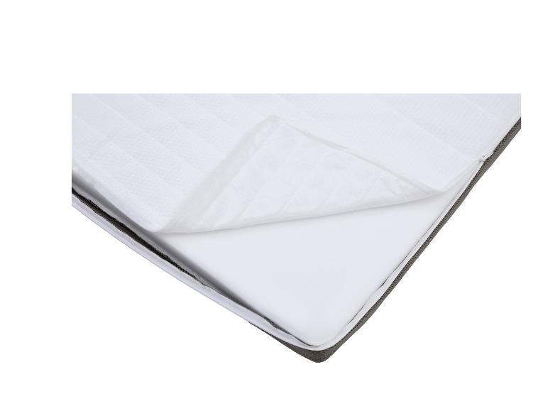 Matelas avec fermeture éclair ouverte, révélant de la mousse blanche et une housse matelassée.