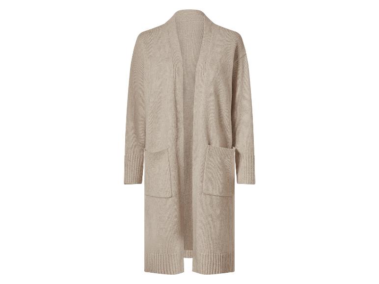 Long cardigan en maille beige avec devant ouvert et poches