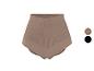 Culotte taille haute côtelée beige, avec échantillons de couleur beige et noire.