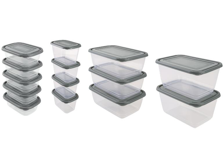 Boîtes de conservation alimentaires transparentes avec couvercles gris.