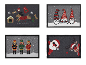 Paillassons de Noël avec des gnomes, casse-noisettes, Père Noël, rennes et un chien.
