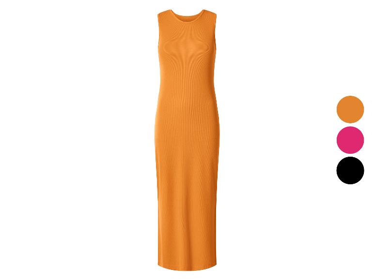 Robe midi côtelée sans manches orange avec options de couleur rose et noir.