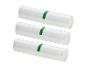 Trois rouleaux de film de mise sous vide transparents avec une bande verte.