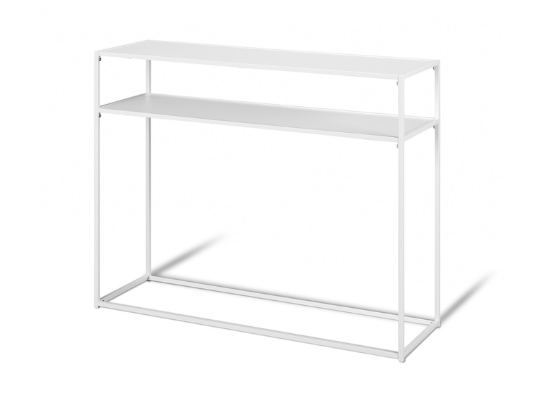 Console en métal blanc avec deux étagères.