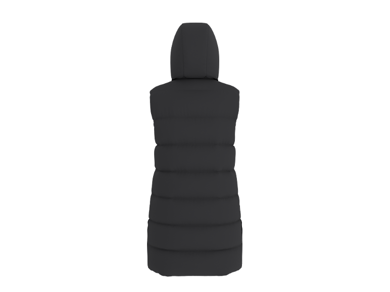 Gilet matelassé long noir avec capuche, vue arrière