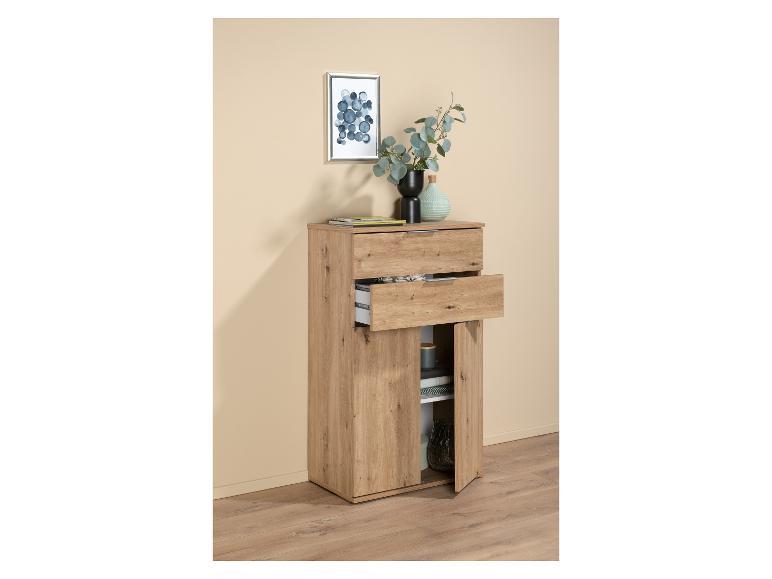 Meubles modernes en bois avec deux tiroirs et portes.