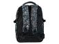 Sac à dos noir avec motif skateboard et étoiles en bleu et blanc, vue arrière.