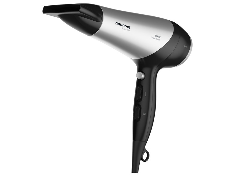 Un sèche-cheveux argenté Grundig de 2200W.