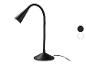 Lampe de table LED noire avec bras flexible et base ronde, avec options de couleur noire et blanche.