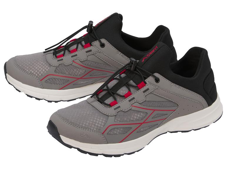 Chaussures de sport grises avec détails rouges et lacets élastiques