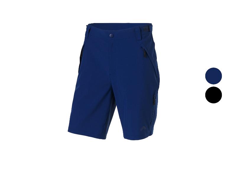 Short de sport bleu foncé pour homme avec poches zippées et taille ajustable.