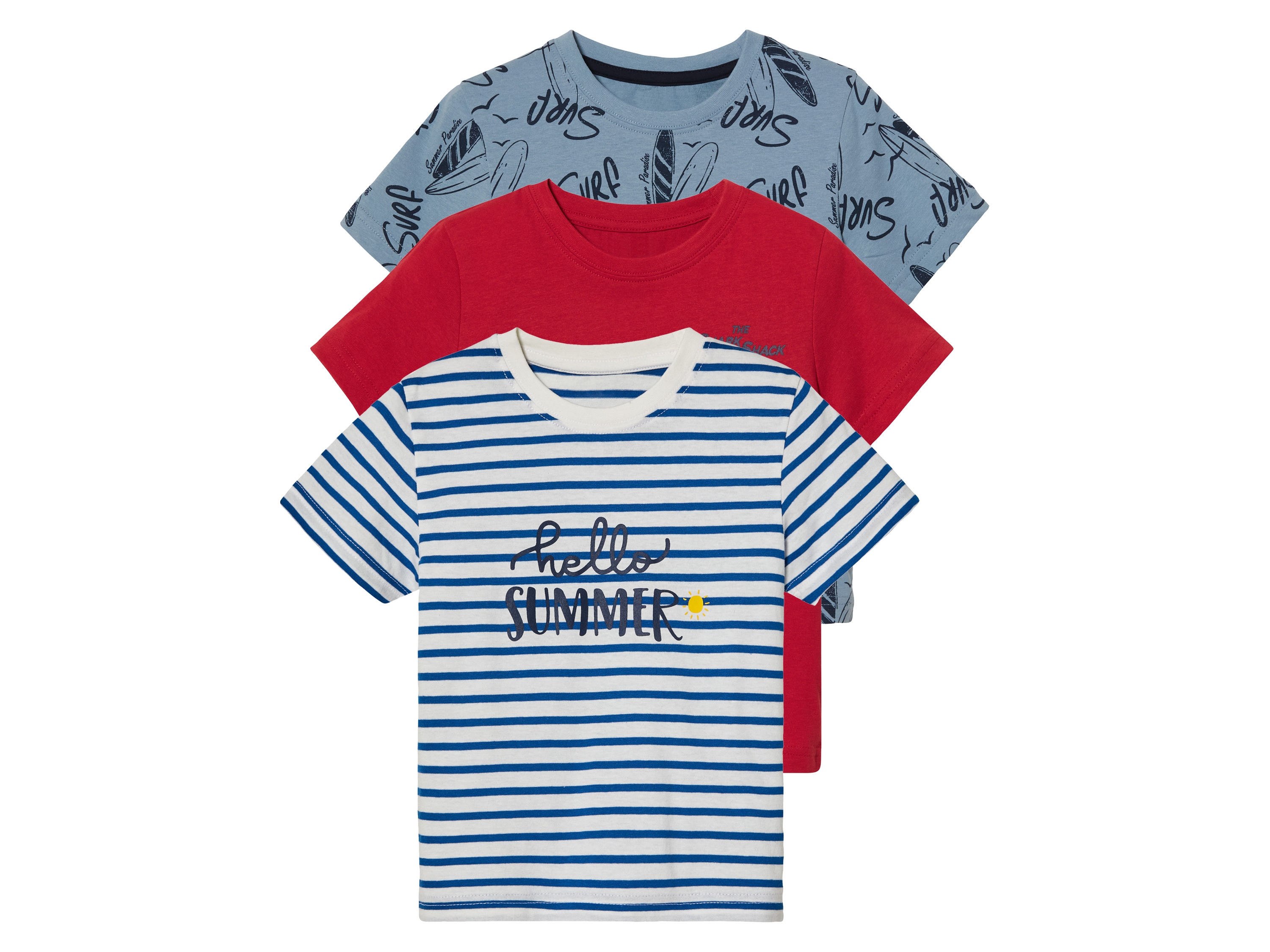 lupilu® Lot de 3 t-shirts petit garçon (2-4 ans, bleu/rouge/rayures)