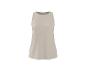 Débardeur femme beige sans manches sur fond blanc.