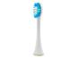 Une brosse à dents blanche avec des poils bleus et verts.