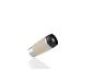 Gobelet isotherme beige et acier inoxydable.