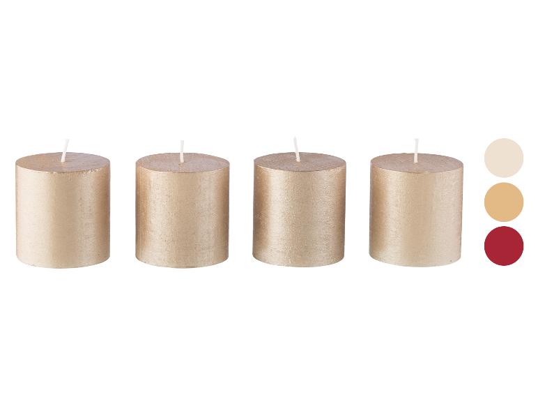 LIVARNO® Stumpenkerzen Rustik, 4 bougies piliers dorées avec échantillons de couleurs