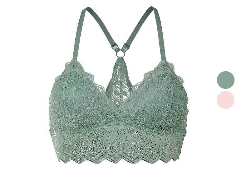 Soutien-gorge vert en dentelle, style bralette.