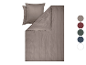 Parure de lit en satin LIVARNO® marron à rayures, comprenant deux taies d'oreiller et une housse de couette.