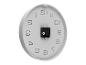 Horloge murale ronde, mécanisme d'horloge visible, design minimaliste.