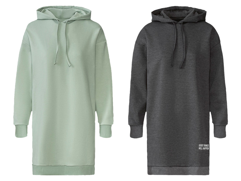 Deux hoodies, l'un en vert clair et l'autre en gris avec le texte 'Good things will happen'.