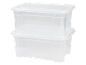 Deux boîtes de rangement transparentes empilées avec couvercles.