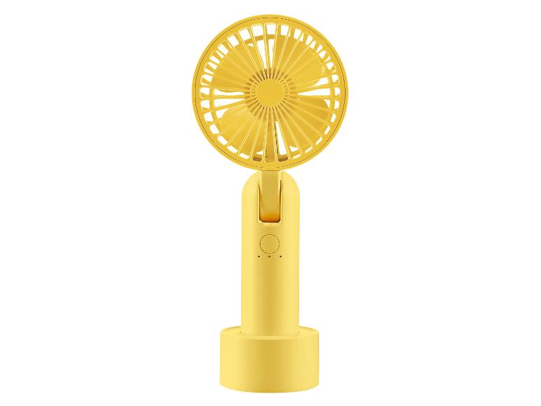 Ventilateur de table rechargeable, jaune pastel.