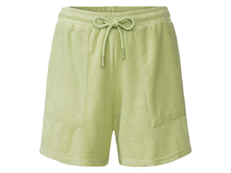Shorts en tissu éponge vert avec cordon.