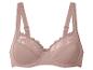 Soutien-gorge rose poudré avec bonnets en dentelle et petit nœud central.