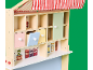 Magasin de jouets en bois avec auvent rayé rouge et blanc, tiroirs colorés et autocollants de confiture.