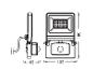Dessin technique d'un projecteur LED avec dimensions : 189 mm de hauteur, 133 mm de largeur et 65 mm de profondeur.