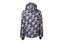 Veste à capuche grise et noire à motifs, vue de dos.