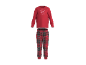 Pyjama rouge à manches longues avec pantalon à carreaux, avec le texte 'COOKIE TIME' et des biscuits.